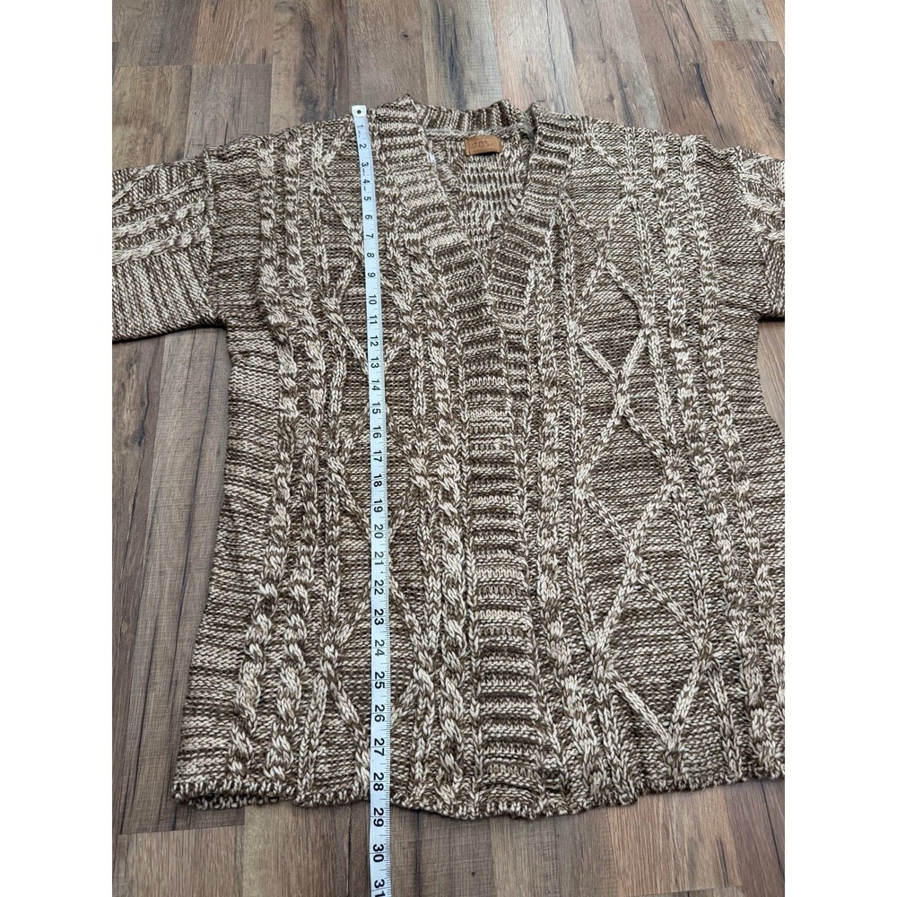NEW POL Cable Knit Cardigan Oversized Chunky Marled Brown Open Front Sweater - Picture 7 of 9